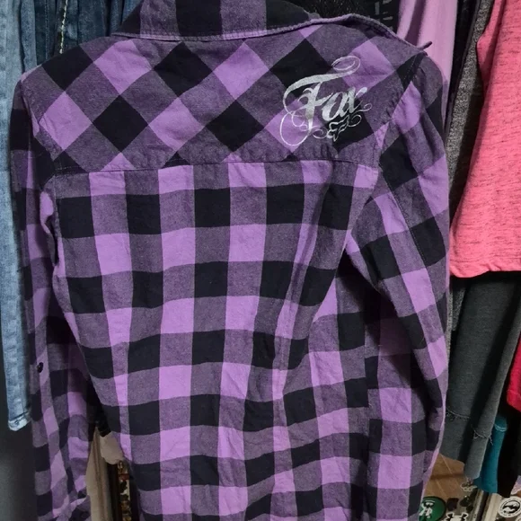Fox Women's Purple and Black Checkered Button Down Shirt - Picture 4 of 4